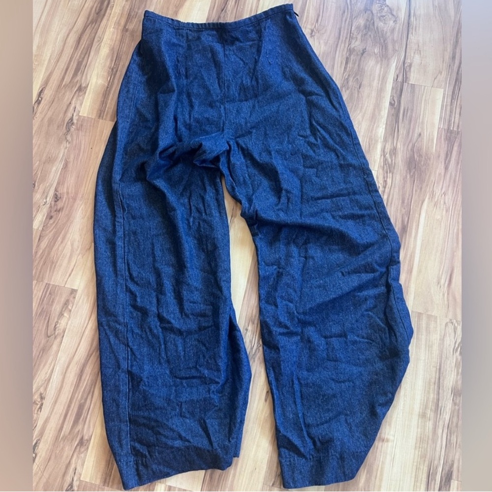 STAUD // Linen/Denim Side Zip SlimWide Leg Trouser